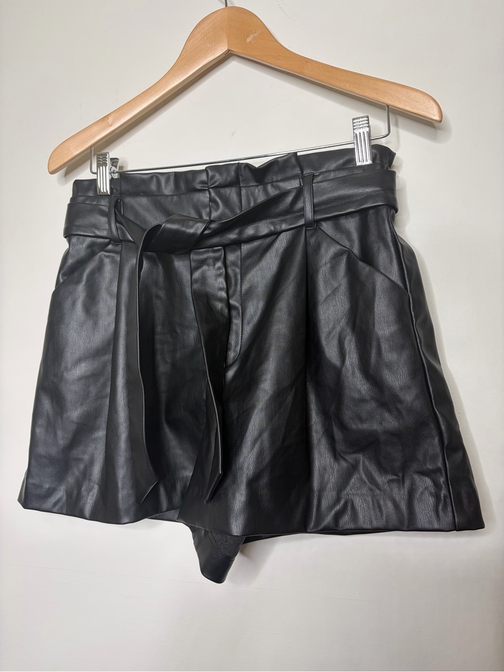 NWT Zara Black High-Waist Shorts with belt tie up